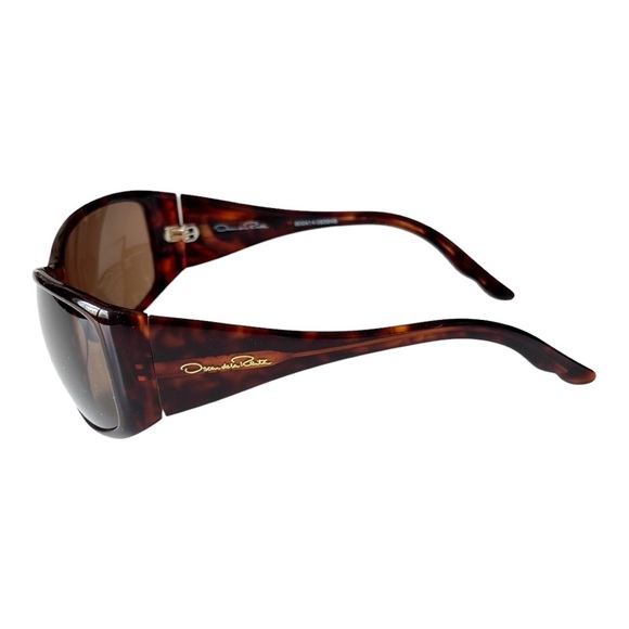 Oscar de la Renta wraparound shield style tortoise shell dark brown sunglasses - Picture 4 of 14
